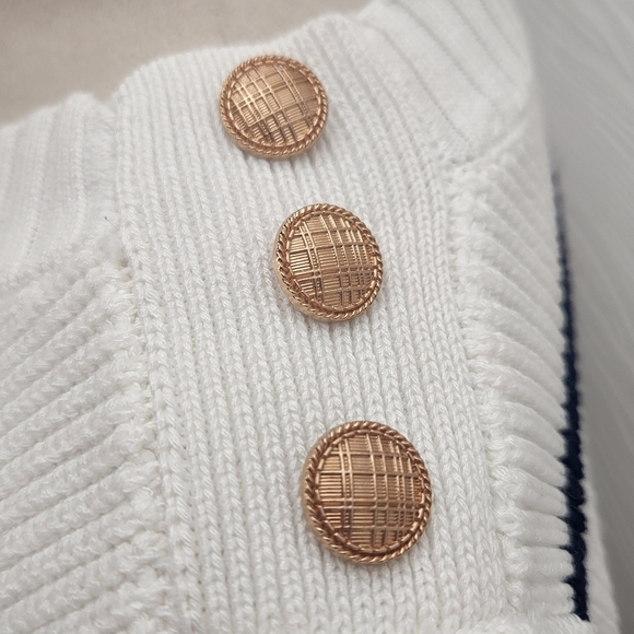 Nanette Lepore NWT Sweater Vest Blue Stripes Sz S Shirt Long Sleeves Gold Button - Picture 7 of 11